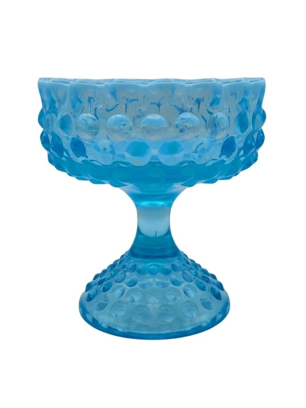 Fenton Glass Aqua Opalescent Hobnail Compote Pedestal Candy Bowl Vintage MCM